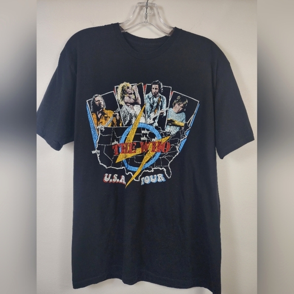 The Who Mens Black Vintage Tour Graphic Tee Shirt Band Image Short Sleeve, sz LG - Picture 1 of 7